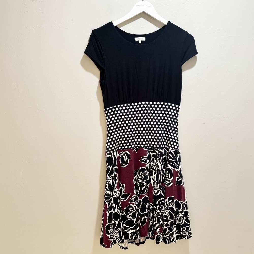 WESTON WEAR ANTHROPOLOGIE Women’s Black Colorblock Short Sleeve Fit & Flare Sz S